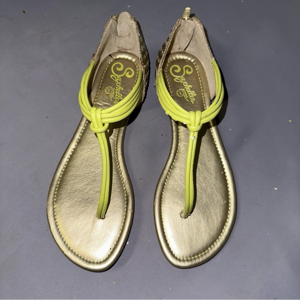 Seychelles Gold and Yellow T-Strap Sandals